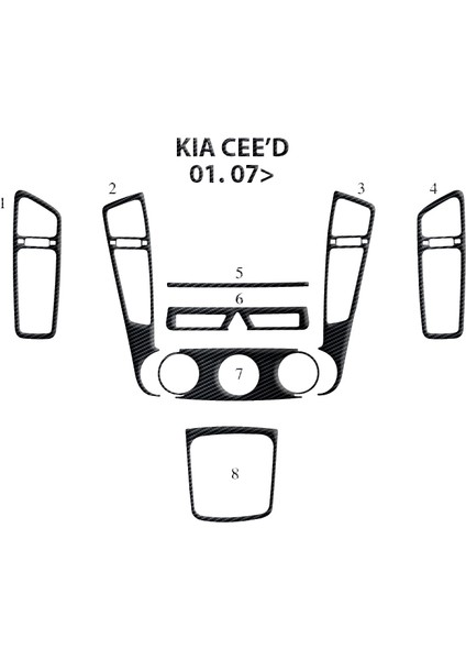 Kia Cerato Hb Konsol-Torpido Kaplama 2007 7 Parça Siyah Karbon