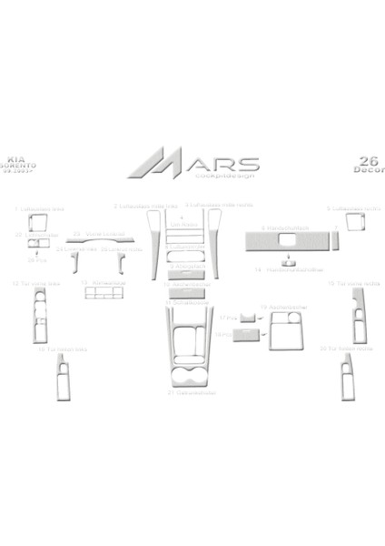 Kia Sorento Torpido Piano Black Kaplama 2003 - 26 Parça Alüminyum