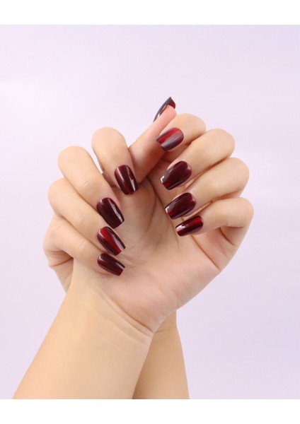 10'lu Bordo Kısa Balerin TT0748 Tekrar Kullanılabilir El Yapımı Protez Takma Tırnak - Bordo-XS