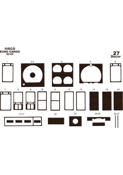 Iveco Euro Cargo Konsol-Torpido Kaplama 1992-2002 27 Parça Koyu Meşe
