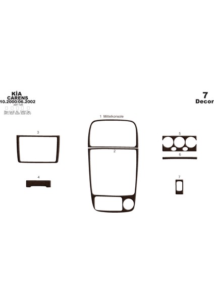 Kia Carens Konsol-Torpido Kaplama 2000-2002 7 Parça Koyu Meşe