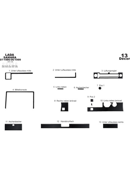 Lada Samara Konsol-Torpido Kaplama 1986-1999 13 Parça Siyah Karbon