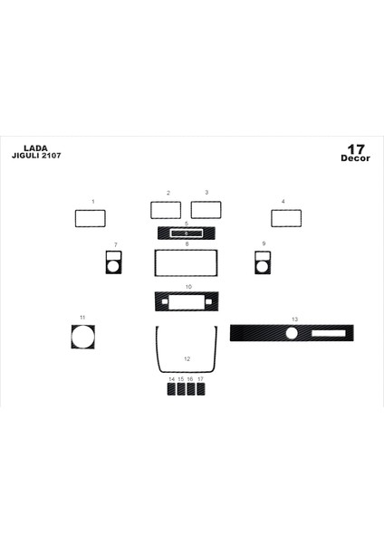 Lada Jiguli 2107 Konsol-Torpido Kaplama 17 Parça Siyah Karbon