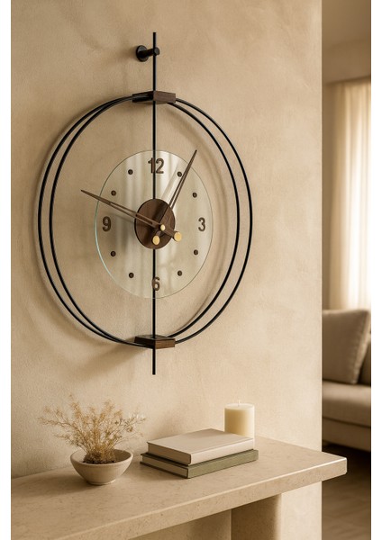 Xl Boy Rosa Siyah/ceviz Premium – Çift Çemberli Lüks Büyük Sessiz Duvar Saati, 60X75 cm ✨