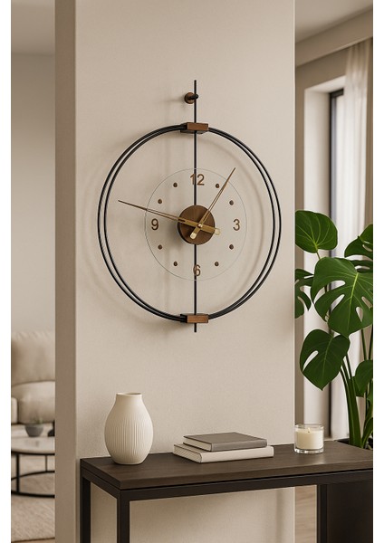 Xl Boy Rosa Siyah/ceviz Premium – Çift Çemberli Lüks Büyük Sessiz Duvar Saati, 60X75 cm ✨ fiyatları