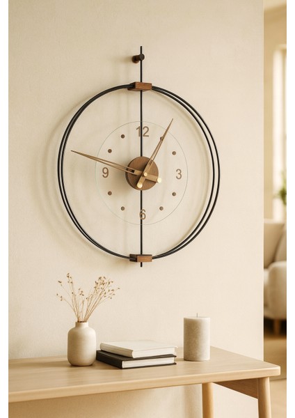 Xl Boy Rosa Siyah/ceviz Premium – Çift Çemberli Lüks Büyük Sessiz Duvar Saati, 60X75 cm ✨ indirimleri