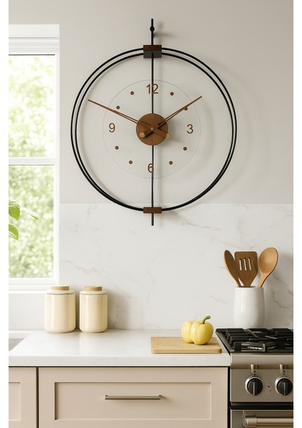 Xl Boy Rosa Siyah/ceviz Premium – Çift Çemberli Lüks Büyük Sessiz Duvar Saati, 60X75 cm ✨