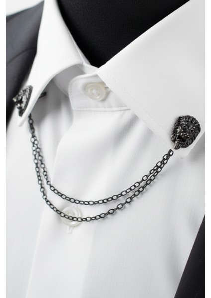 Siyah Aslan Zincirli Gömlek & Ceket & Damatlık & Yaka Iğnesi modelleri