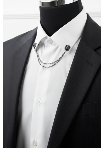 Siyah Aslan Zincirli Gömlek & Ceket & Damatlık & Yaka Iğnesi fırsatları
