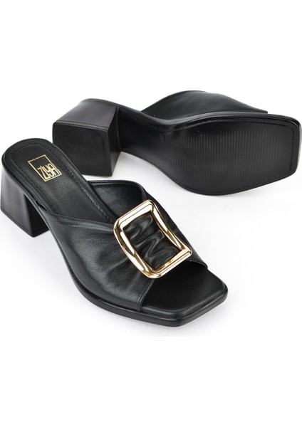 , Kadın Hakiki Deri Topuklu Terlik 151992Z19008 Siyah fırsatları