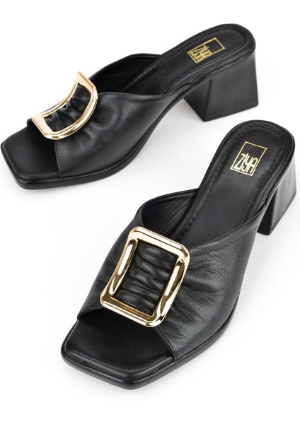 , Kadın Hakiki Deri Topuklu Terlik 151992Z19008 Siyah indirimleri