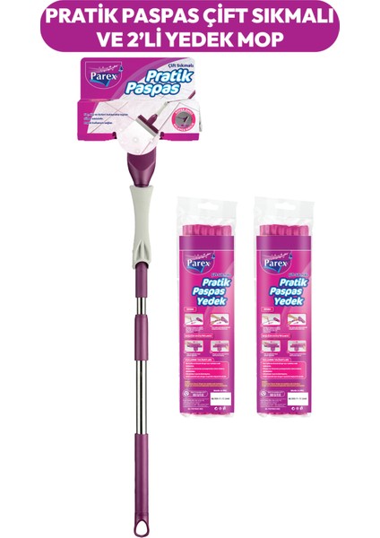 Pratik Paspas Çift Sıkmalı + 2'li Yedek Mop