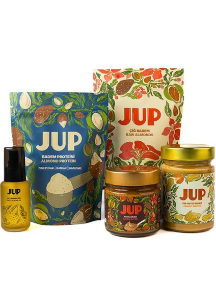 Tanışma Paketi -Yerli Çiğ Badem/ Badem Ezmesi/ Badem Protein Tozu/ Soğuk Sıkım Tatlı Badem Yağı / Yer Fıstığı Ezmesi