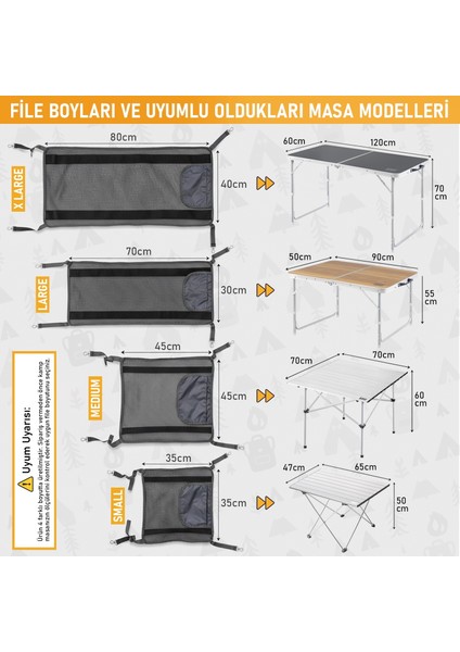Masa Altı Saklama Filesi, Kamp Masası Altı Malzeme Eşya Depolama, Kese Hurç File - L-70X30 cm - Mavi modelleri