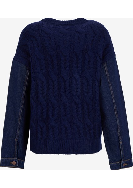 Bisiklet Yaka Relaxed Düz Örgü Desenli Lacivert Kazak Kadın M5WL-KZK1092 fiyatları