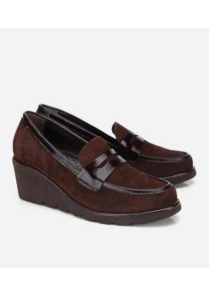 01AYH315580A480 KADIN Süet Deri Kahverengi Rahat Dolgu Topuklu Günlük Loafer fiyatları