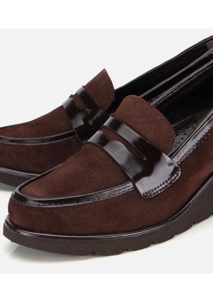 01AYH315580A480 KADIN Süet Deri Kahverengi Rahat Dolgu Topuklu Günlük Loafer modelleri