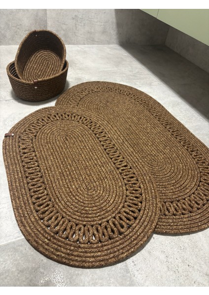 Terra 4’lü Banyo Seti – 2’li Oval Paspas & 2’li Oval Sepet, Doğal Halat Dokuma, El Yapımı - Premium