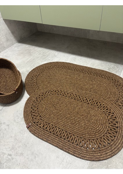 Terra 4’lü Banyo Seti – 2’li Oval Paspas & 2’li Oval Sepet, Doğal Halat Dokuma, El Yapımı - Premium fiyatları