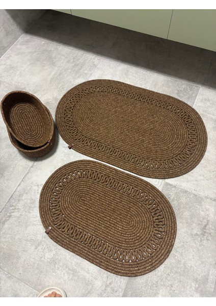 Terra 4’lü Banyo Seti – 2’li Oval Paspas & 2’li Oval Sepet, Doğal Halat Dokuma, El Yapımı - Premium modelleri