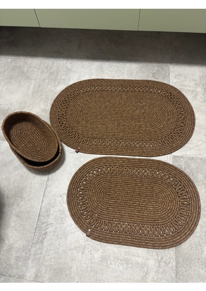 Terra 4’lü Banyo Seti – 2’li Oval Paspas & 2’li Oval Sepet, Doğal Halat Dokuma, El Yapımı - Premium fırsatları