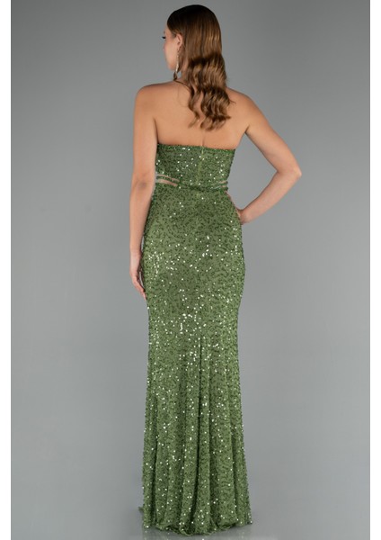 Straplez Bacak Dekolteli Uzun Pul Payet Abiye ABU5185 fiyatları