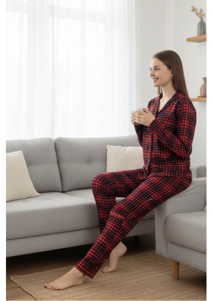 Kaliteli Süet Kumaştan Düğmeli Uzun Kollu Pijama Seti Ev Giyim Takımı | Kadın Pijama Takımı fiyatları