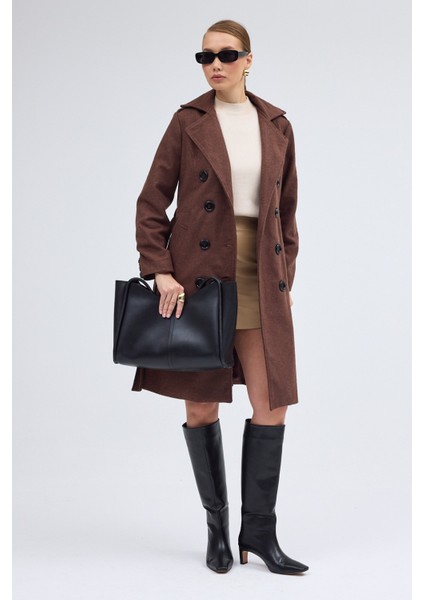 Kemer Detaylı Aksesuarlı Kaşe Kaban