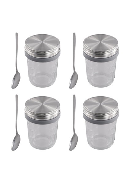 Mason Kavanozlar Gecelik Yulaflar İçin 4 Paket 350ml Gece Yulaf Yulaf Kavan İle Kavanoz ve Hava geçirmez Paslanmaz Çelik Kapaklar Kahvaltı Potları (Yurt Dışından)