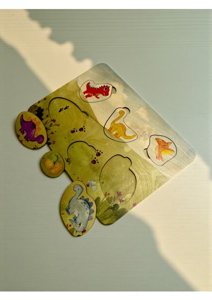 Dino Dünyası, Ahşap Çocuk Puzzle, Yapboz, Renkli Dinozor Yapboz, Ahşap Puzzle, 6 Parça fırsatları