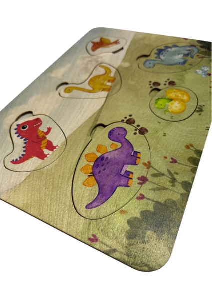 Dino Dünyası, Ahşap Çocuk Puzzle, Yapboz, Renkli Dinozor Yapboz, Ahşap Puzzle, 6 Parça indirimleri
