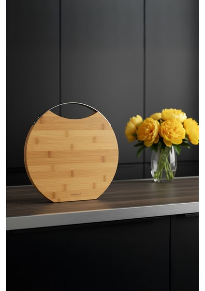 Zoe - Çelik Kulplu Kesme Tahtası Yuvarlak Küçük