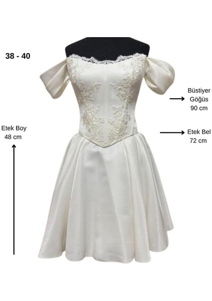 2584 El Yapımı Büstiyer ve Etek 2'li Takım Işıltılı Saten Gelinlik - 38 / 40 Beden fiyatları