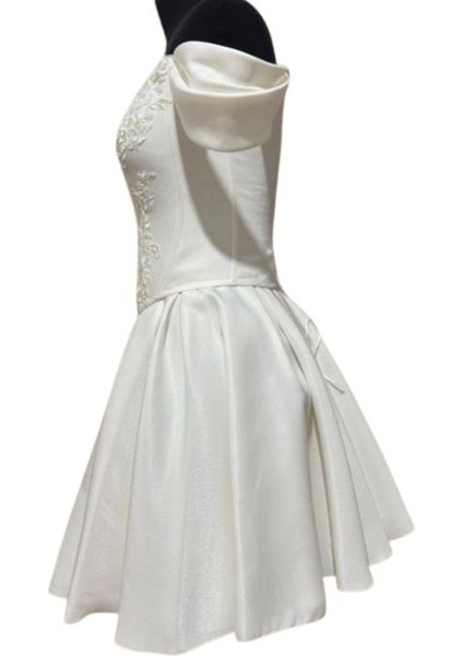 2584 El Yapımı Büstiyer ve Etek 2'li Takım Işıltılı Saten Gelinlik - 38 / 40 Beden fırsatları