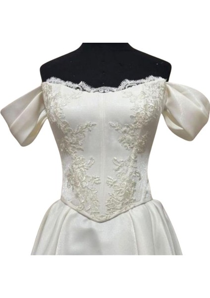 2584 El Yapımı Büstiyer ve Etek 2'li Takım Işıltılı Saten Gelinlik - 38 / 40 Beden indirimleri