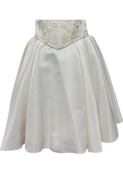 2584 El Yapımı Büstiyer ve Etek 2'li Takım Işıltılı Saten Gelinlik - 38 / 40 Beden