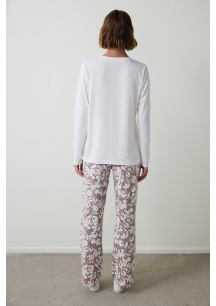 Dear Me Slogan Baskılı Bisiklet Yaka Uzun Kollu Pamuklu Pijama Takımı