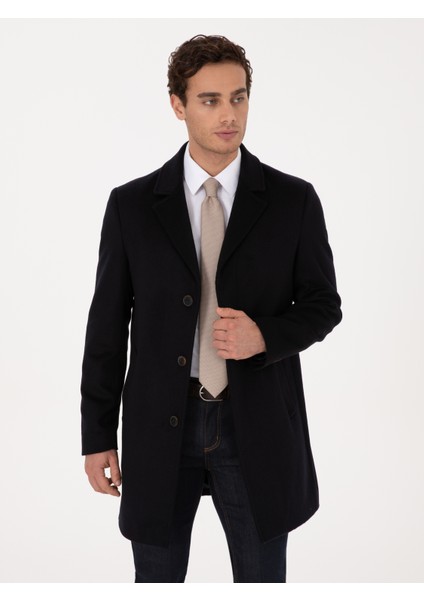 Erkek Lacivert Slim Fit Yün Kaşmir Karışımlı Palto 50315262-VR033