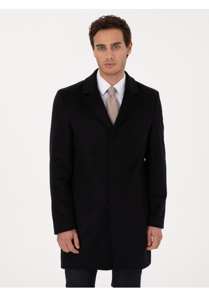 Erkek Lacivert Slim Fit Yün Kaşmir Karışımlı Palto 50315262-VR033 modelleri