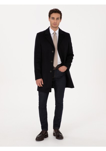 Erkek Lacivert Slim Fit Yün Kaşmir Karışımlı Palto 50315262-VR033 fırsatları