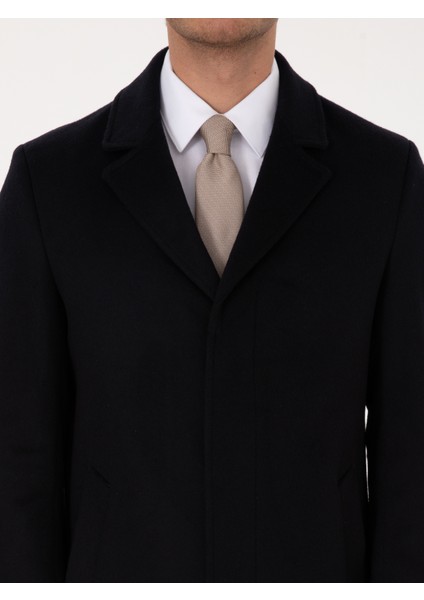 Erkek Lacivert Slim Fit Yün Kaşmir Karışımlı Palto 50315262-VR033