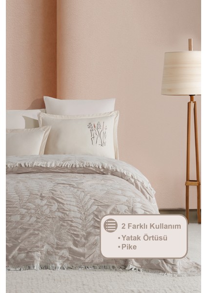 Leaf Pike Yatak Örtüsü Çift Kişilik %100 Pamuk (220X240 Cm) Bej fiyatları