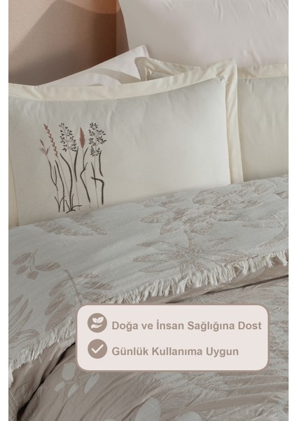 Leaf Pike Yatak Örtüsü Çift Kişilik %100 Pamuk (220X240 Cm) Bej modelleri