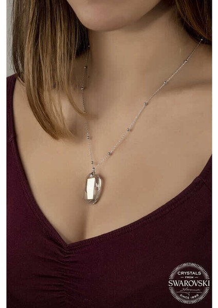 Ucarticaret Swarovski Crystal Taşlı Top Zincir Baget Gümüş Kadın Kolye