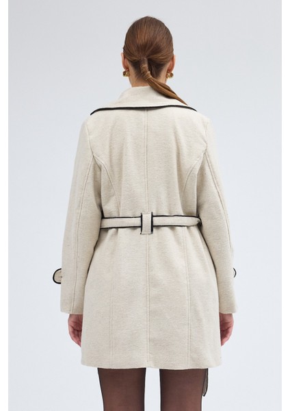 Kaşe Kadın Şık Yaka Kaban ve Kemer