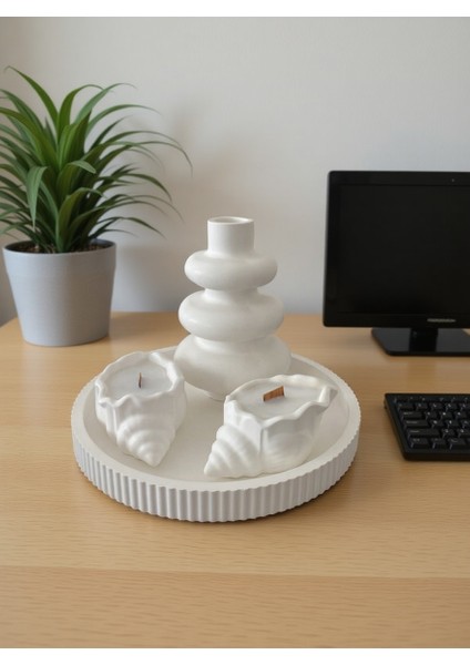 Modern Soft Seramik Dekor Seti – 4 Parça Beyaz Vazo ve Mumluk Takımı (Tepsili) fiyatları