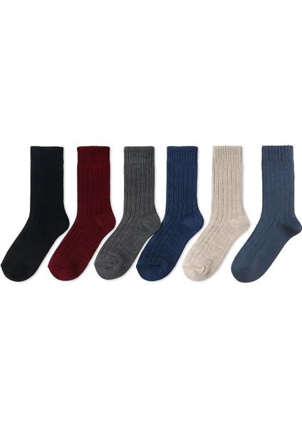 6 Çift Yünlü Kadın Norveç Doğal Yumuşak Kalın Termal Kışlık Fitilli Derbi Soket Çorap