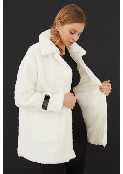 Kolları Tokalı Çift Cepli Pelüş Mont fiyatları