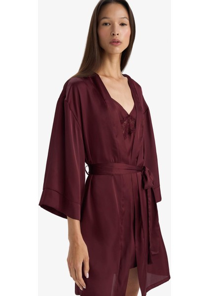 Regular Fit Wrap Yaka Saten Sabahlık-Fall in Love G1672AX25AU