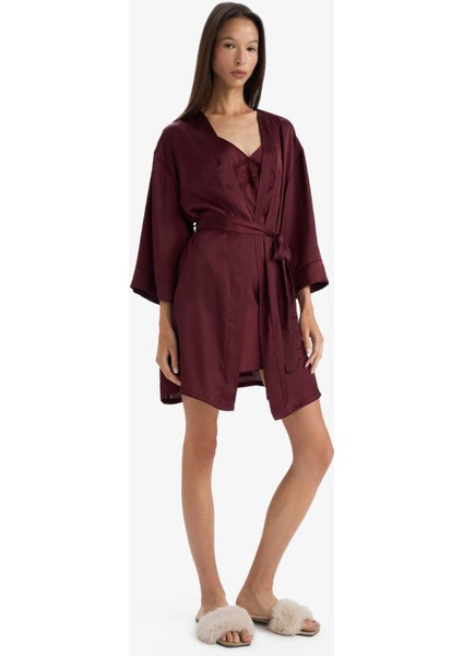 Regular Fit Wrap Yaka Saten Sabahlık-Fall in Love G1672AX25AU fiyatları